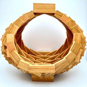 Vtg Brutalist MCM Wood Geometric Planter Handmade Fruit Basket Planter Art  Gift